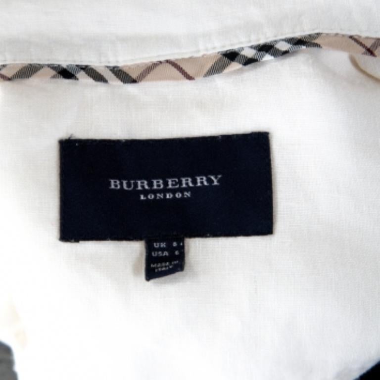 Burberry Off White Linen Pocket Detail Button Front Shirt S (Grau) im Angebot