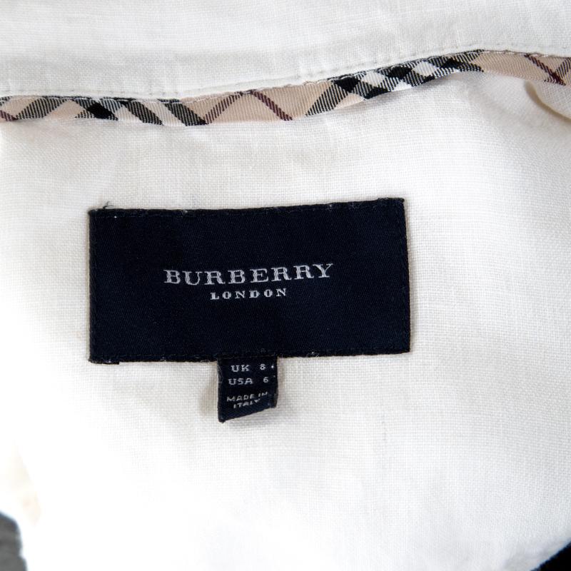 Women's Burberry Off White Linen Pocket Detail Button Front Shirt S