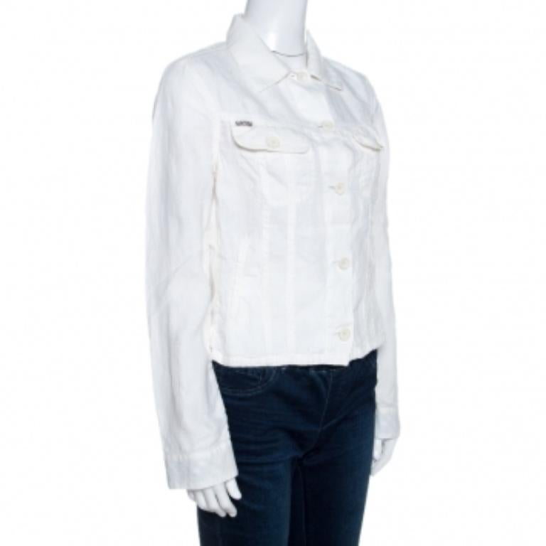 Burberry Off White Linen Pocket Detail Button Front Shirt S im Angebot 1
