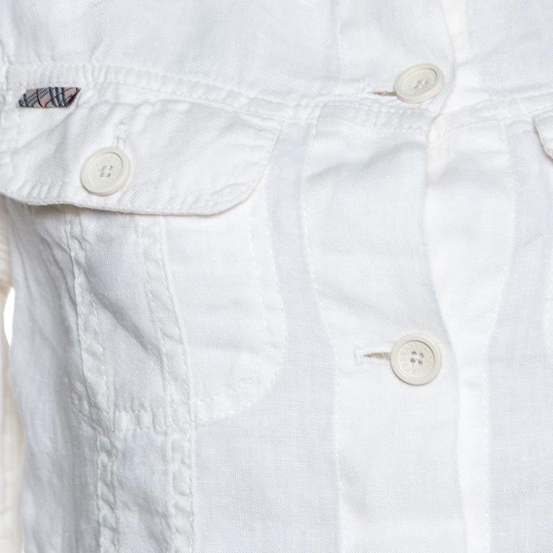 Burberry Off White Linen Pocket Detail Button Front Shirt S 1