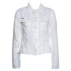 Burberry - Chemise en lin blanc cassé avec poches et boutons sur le devant, taille S