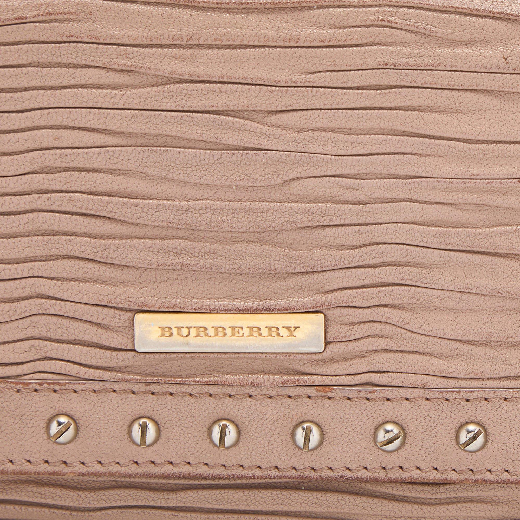 Burberry Old Rose Pleated Leather Flap Continental Wallet For Sale 2