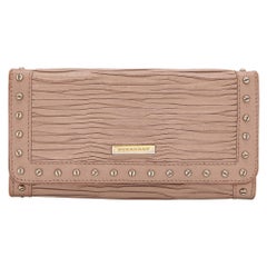 Burberry Old Rose Pleated Leather Flap Continental Wallet