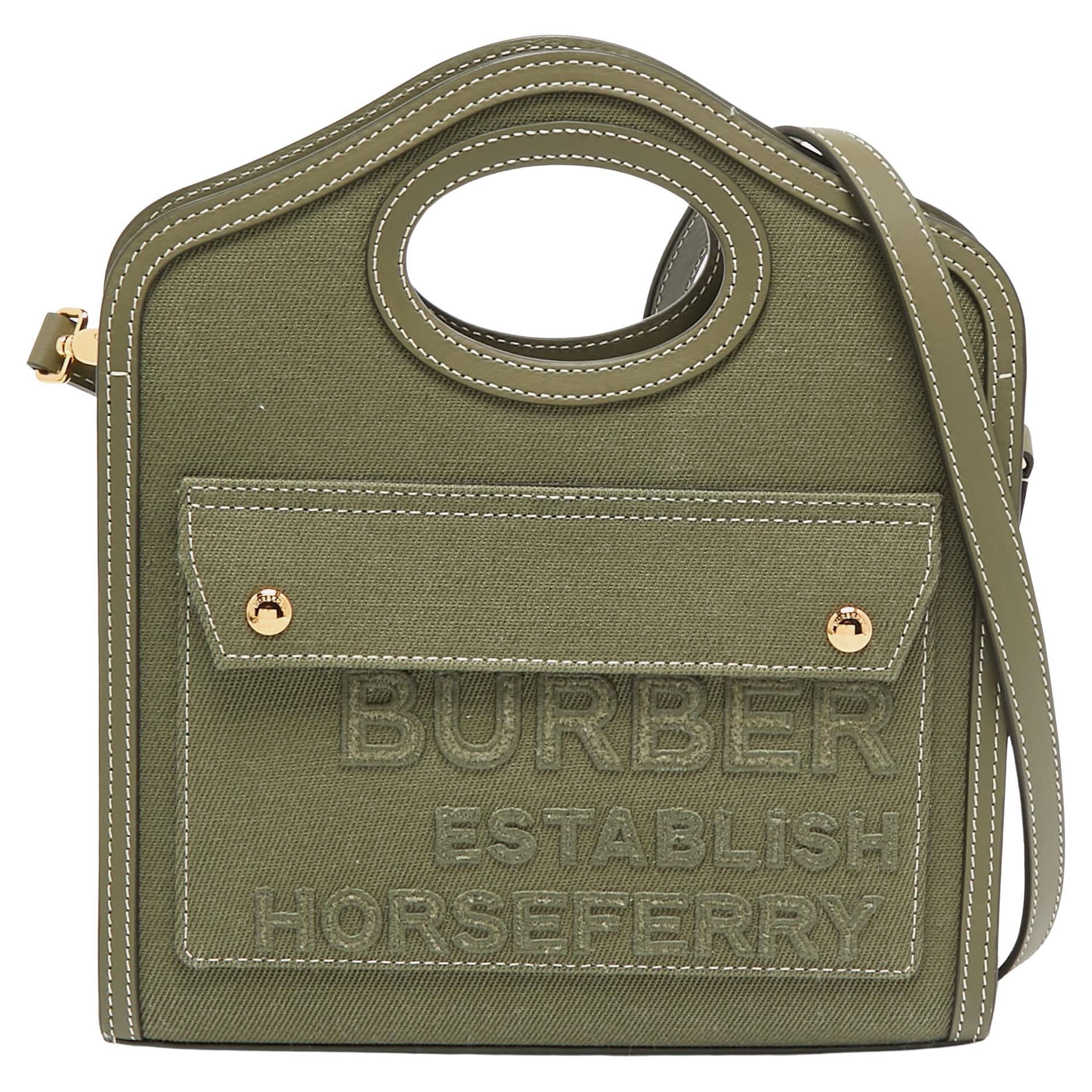 Burberry Olive Green Canvas and Leather Mini Pocket Bag