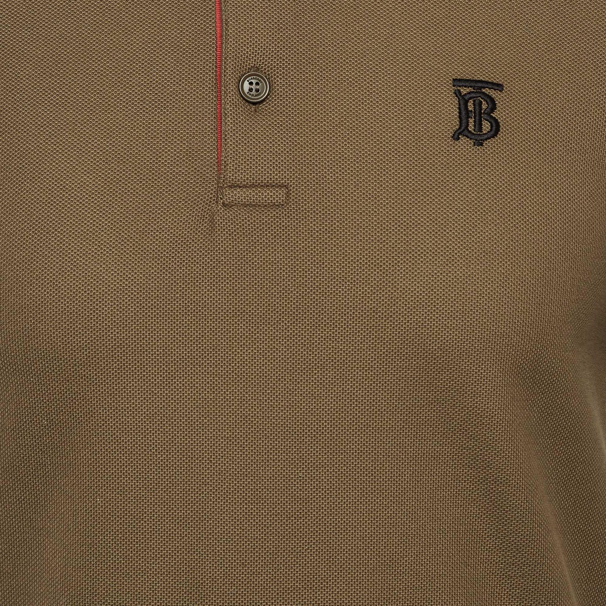 Brown Burberry Olive Green Cotton Pique Short Sleeve Polo T-shirt S