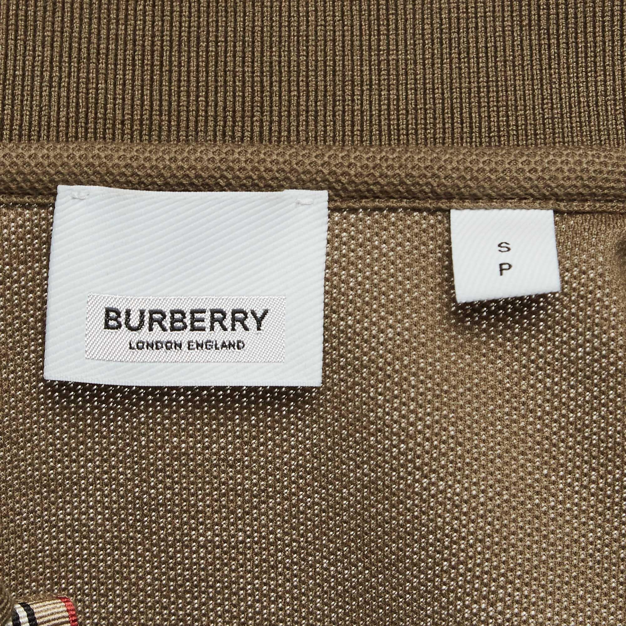 Burberry Olive Green Cotton Pique Short Sleeve Polo T-shirt S In Excellent Condition In Dubai, Al Qouz 2