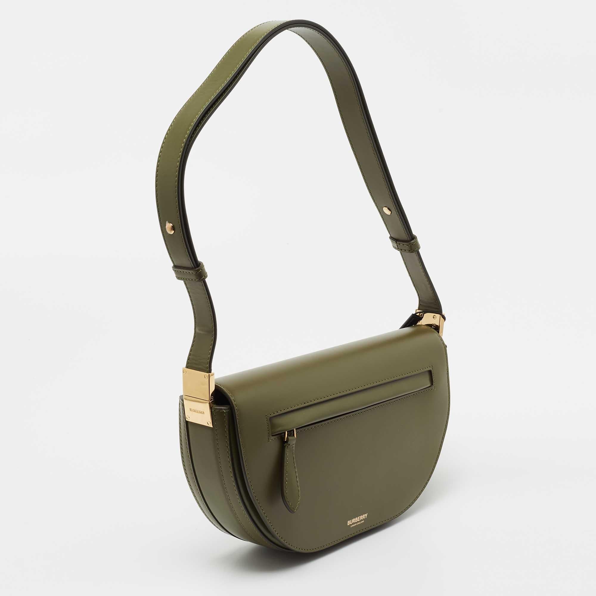 Women's Burberry Olive Green Leather Small Olympia Shoulder Bag