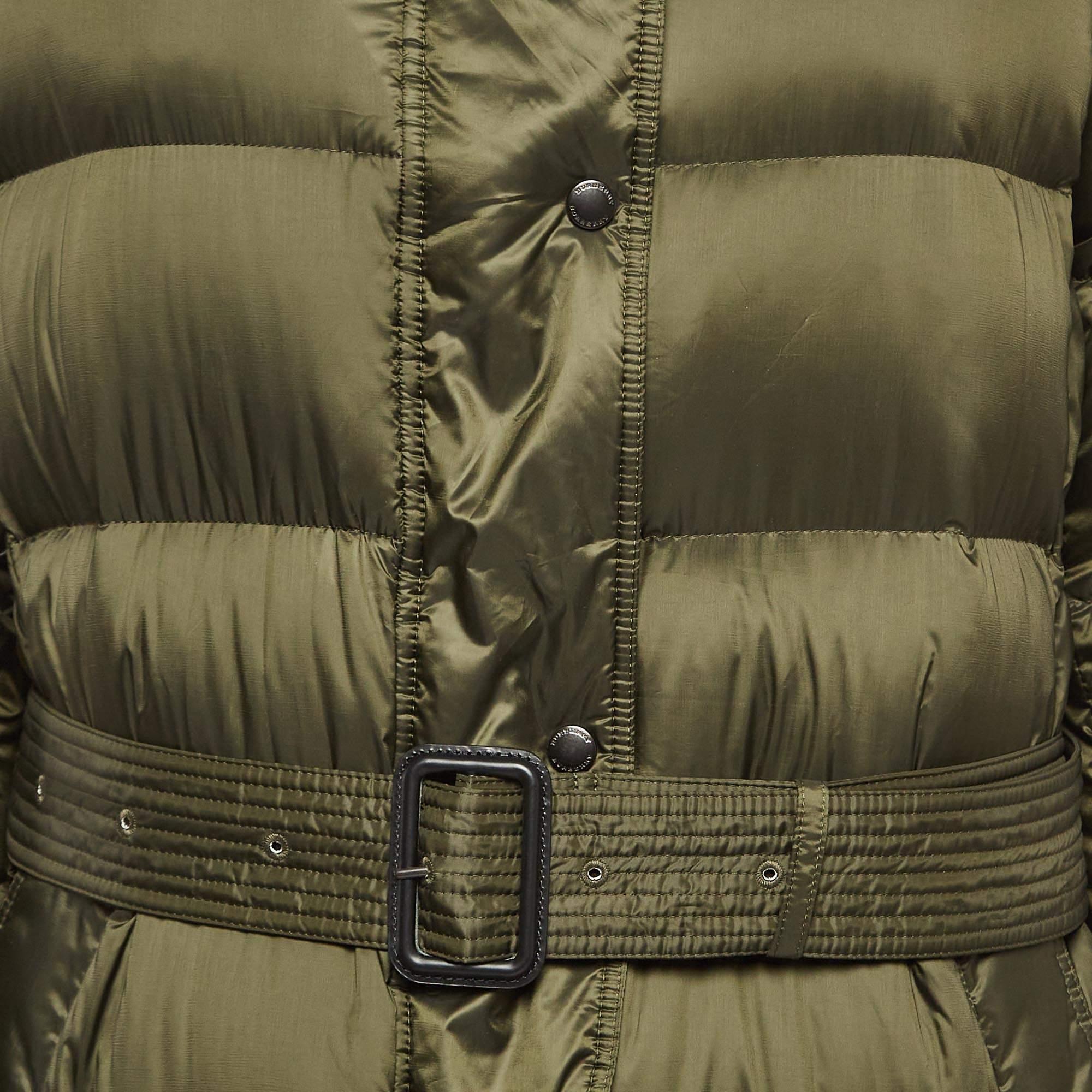 Black Burberry Olive Green Synthetic Quilted Puffer Down Coat M