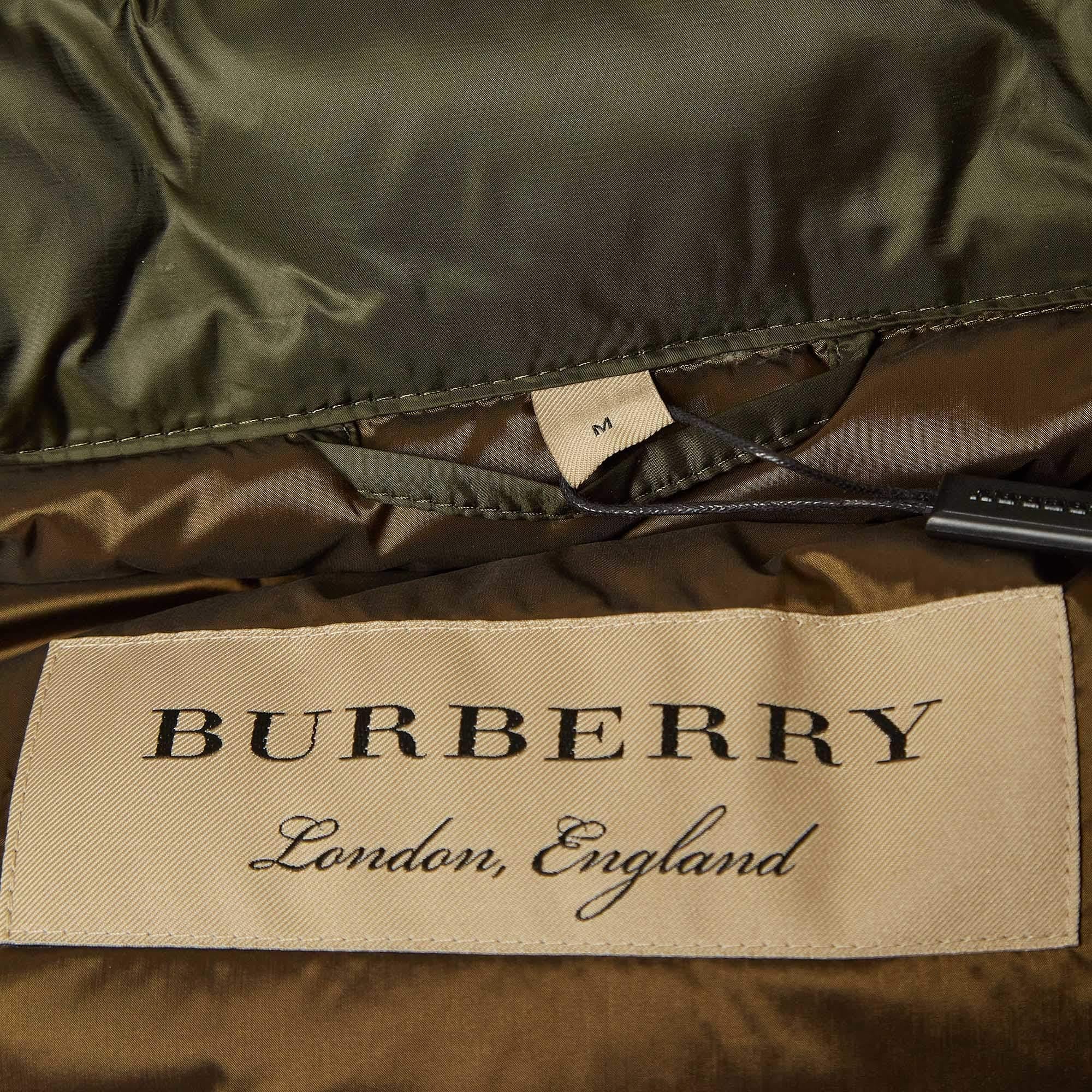 Women's Burberry Olive Green Synthetic Quilted Puffer Down Coat M