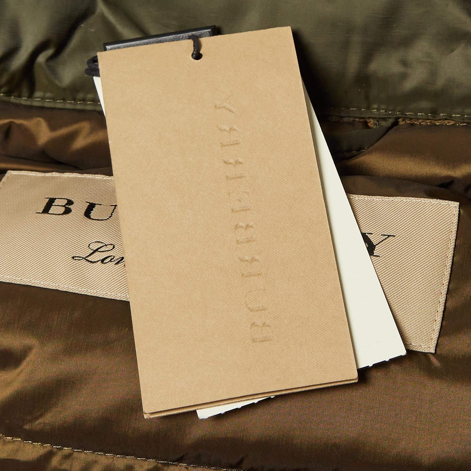 Burberry Olive Green Synthetic Quilted Puffer Down Coat M 1