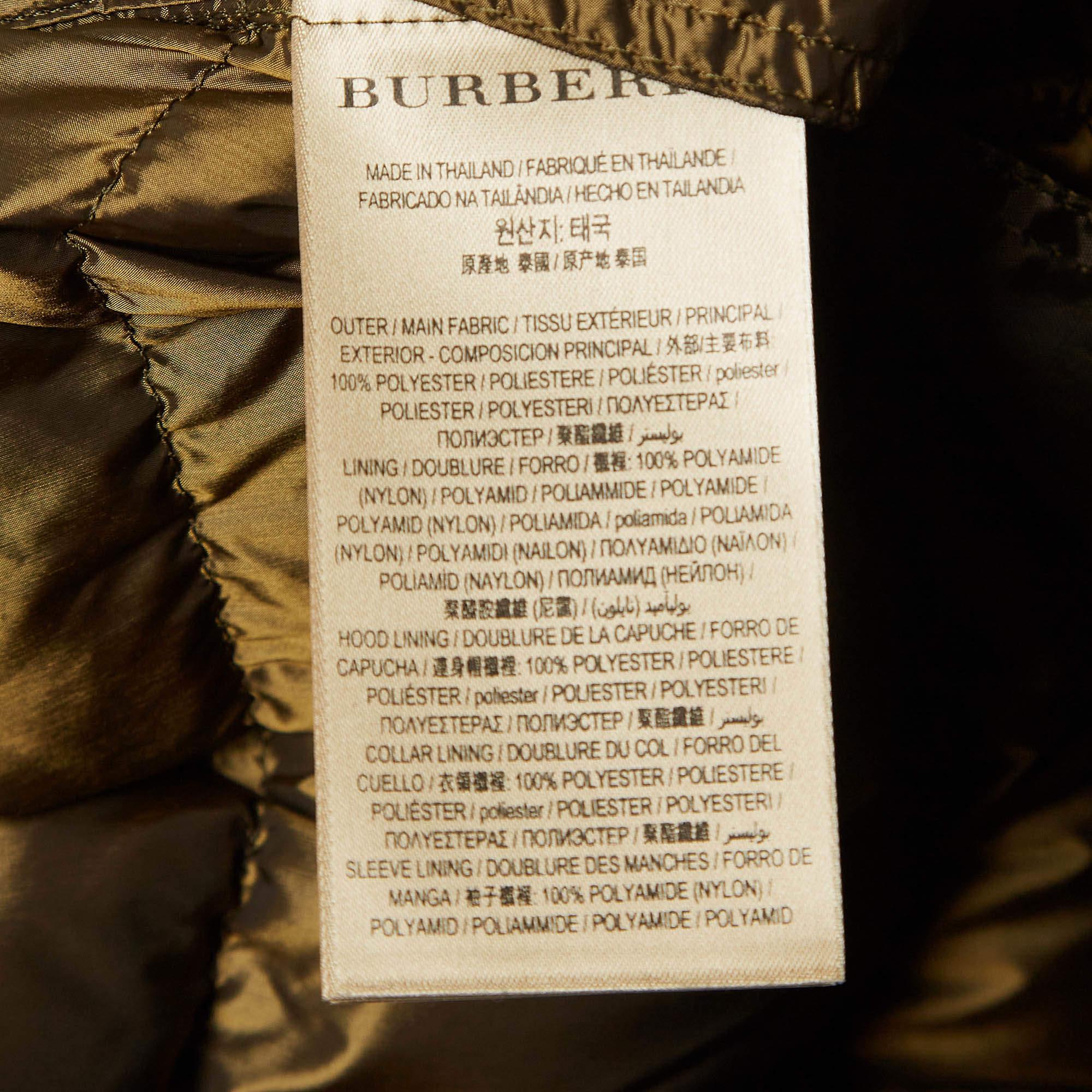 Burberry Olive Green Synthetic Quilted Puffer Down Coat M 2