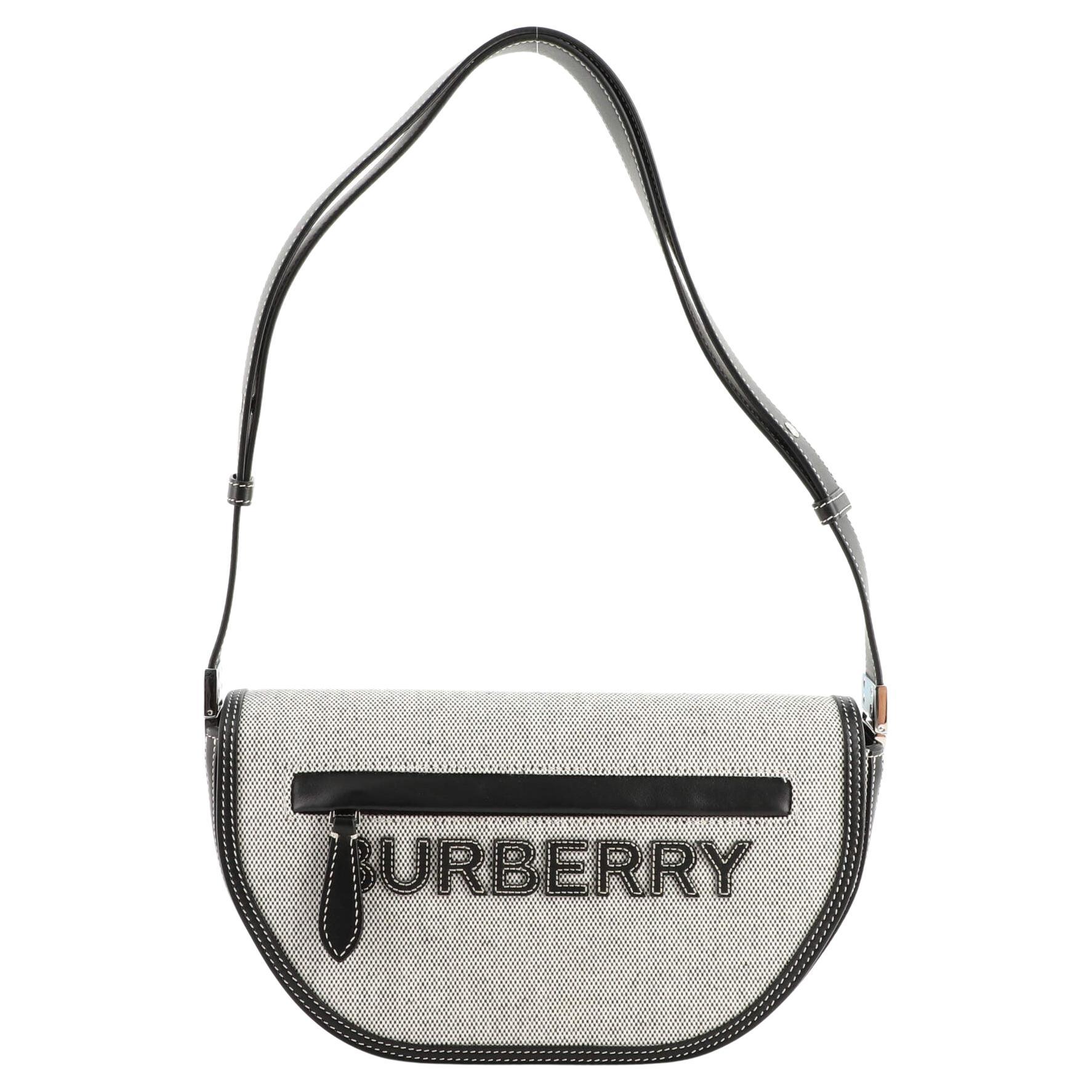 Burberry Olympia Flap Bag Embroidered Canvas with Leather Small