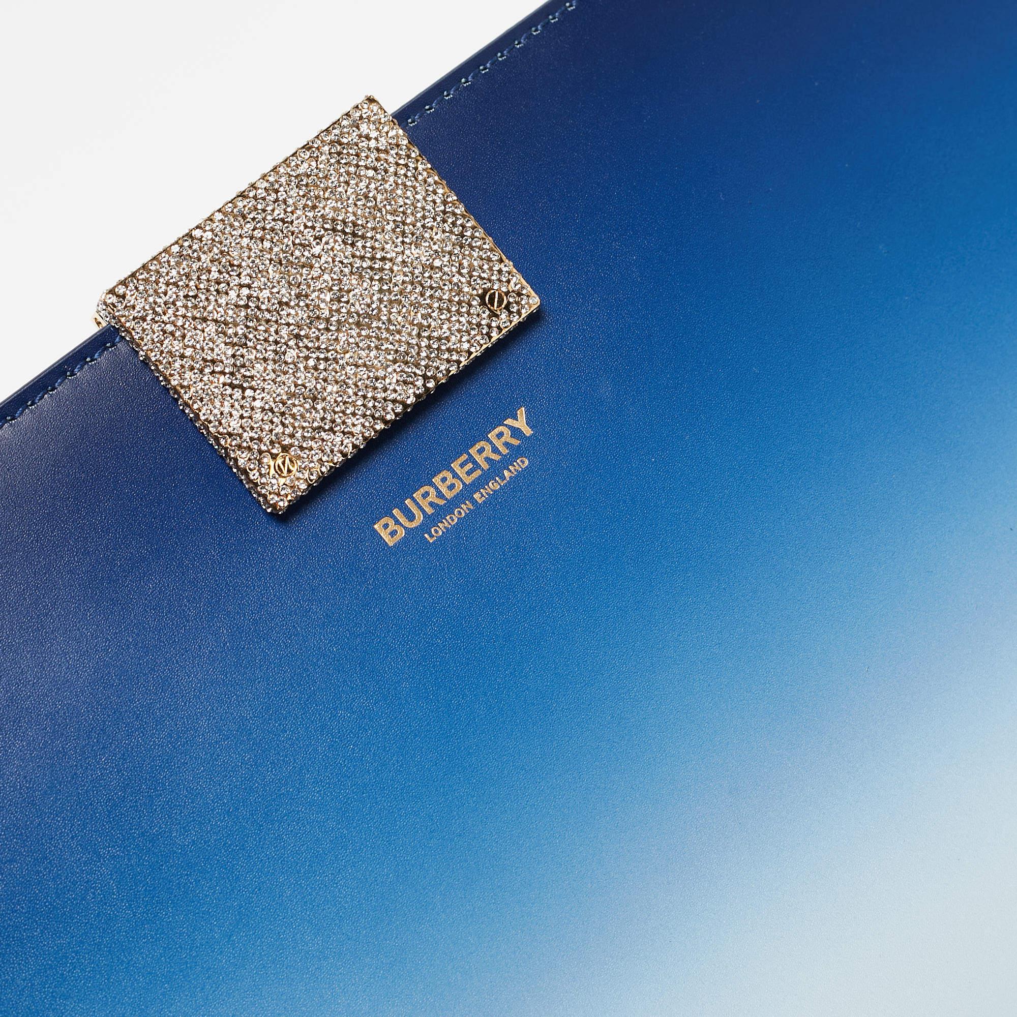 Burberry Ombre Blue Leather Crystal Olympia Clutch For Sale 6