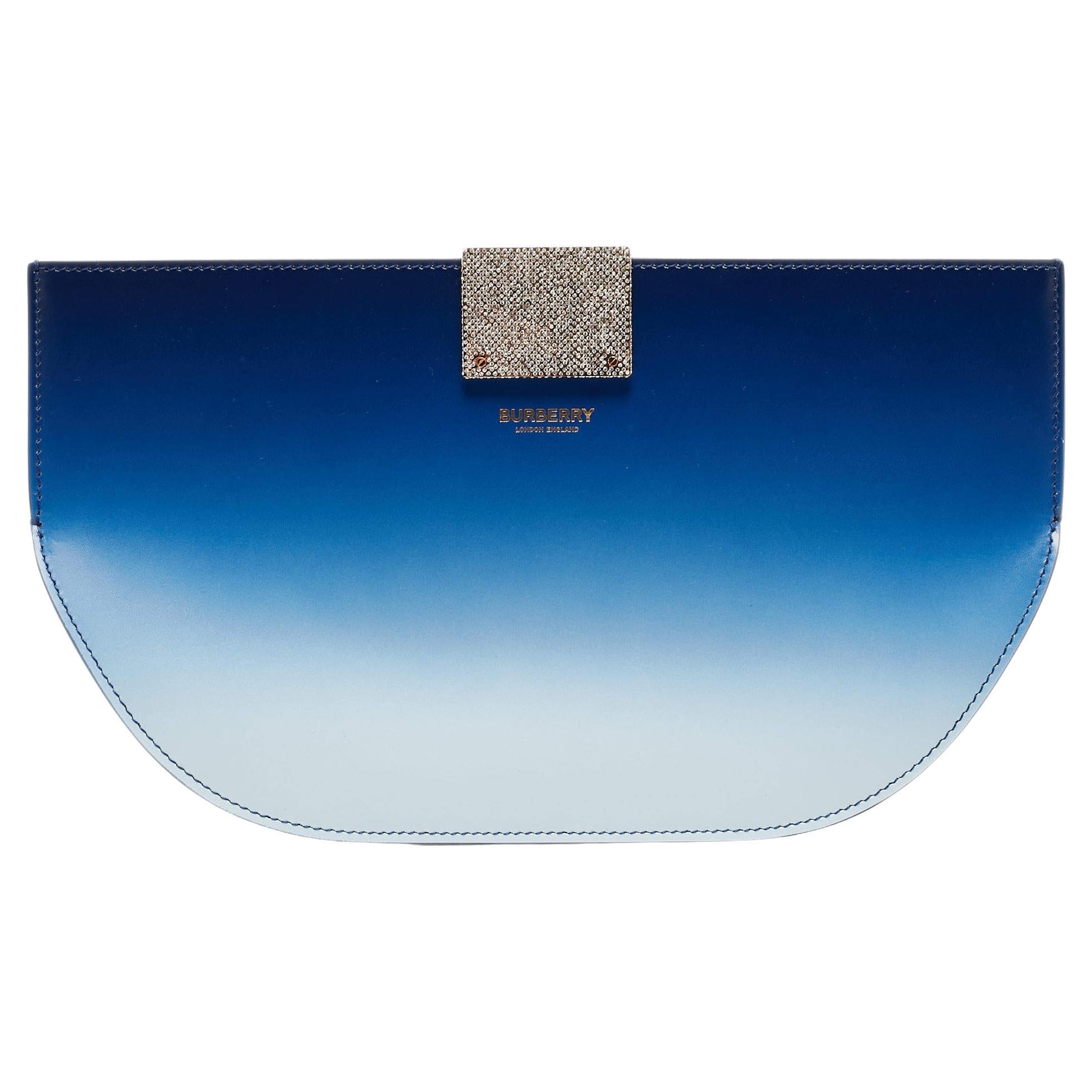 Burberry Ombre Blue Leather Crystal Olympia Clutch For Sale