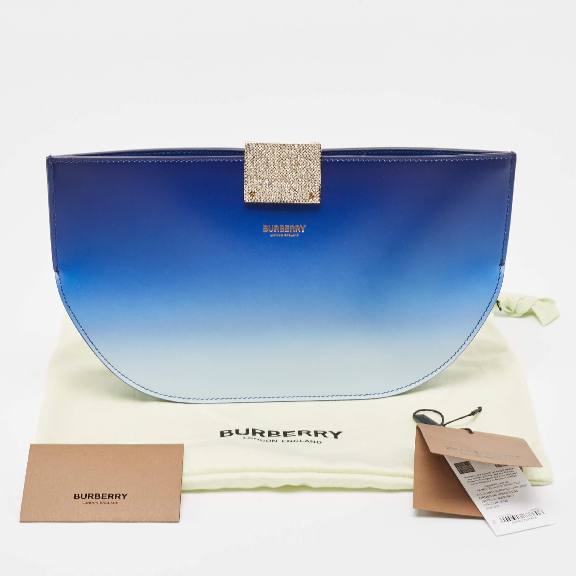 Burberry Ombre Blue Leather Olympia Crystals Clutch For Sale 8