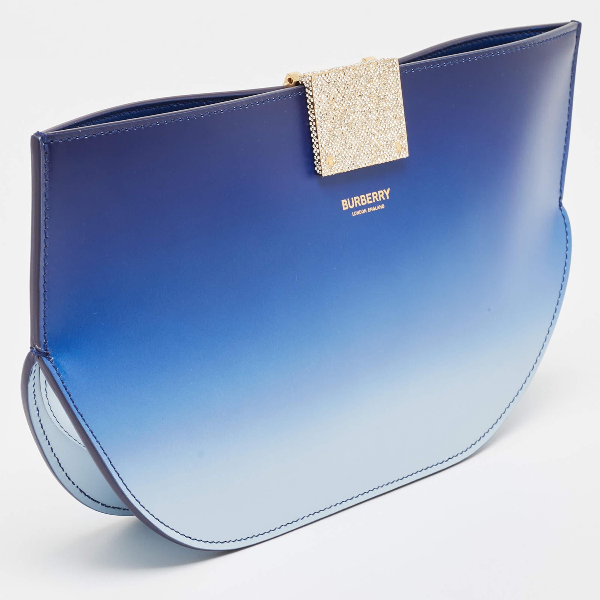 Women's Burberry Ombre Blue Leather Olympia Crystals Clutch For Sale