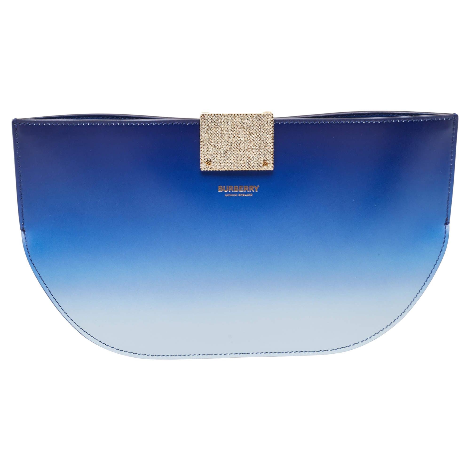 Burberry Ombre Blue Leather Olympia Crystals Clutch For Sale