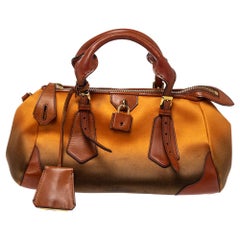 Burberry Ombre Cognac Satin and Leather Padlock Boston Bag