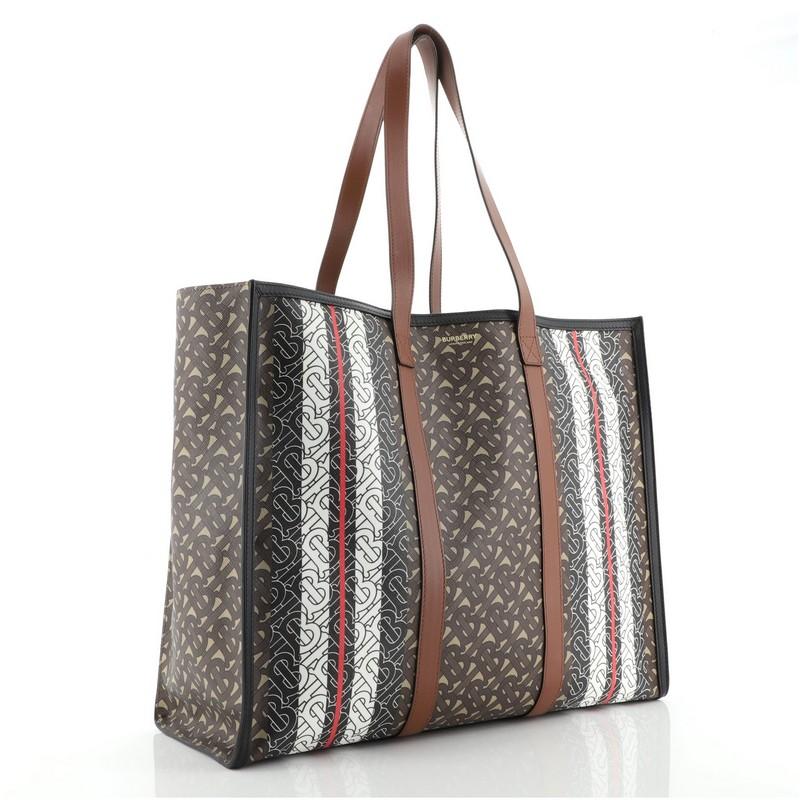 Black Burberry Open Tote Monogram E-Canvas Large