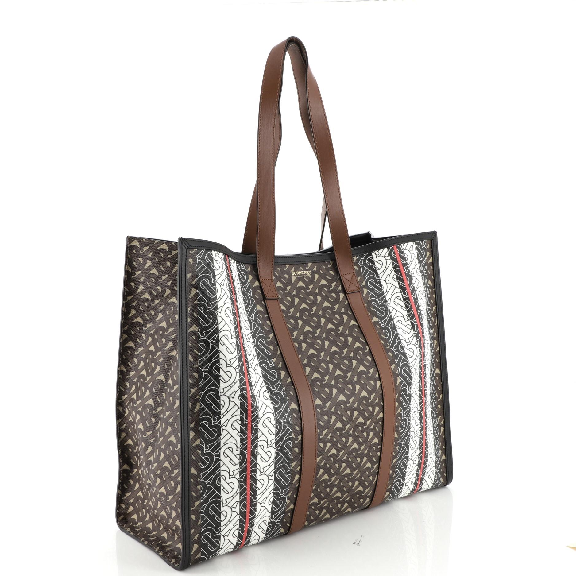 Black Burberry Open Tote Monogram E-Canvas Large