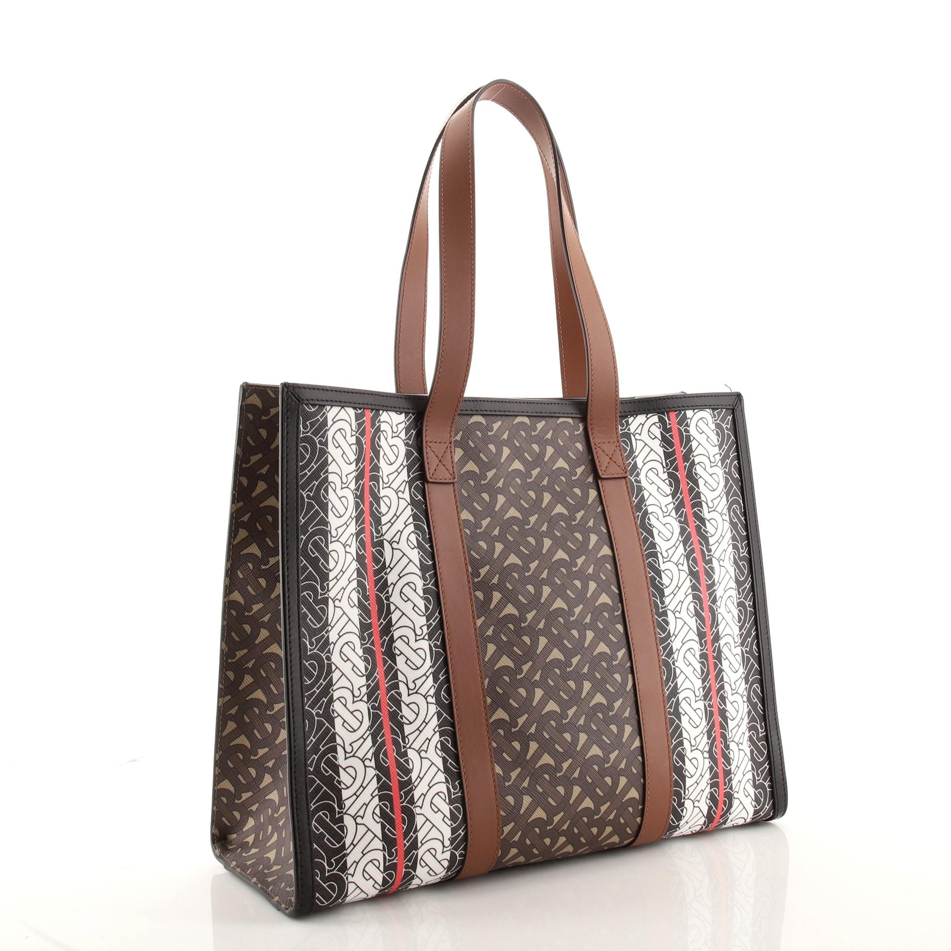 Black Burberry Open Tote Monogram E-Canvas Small