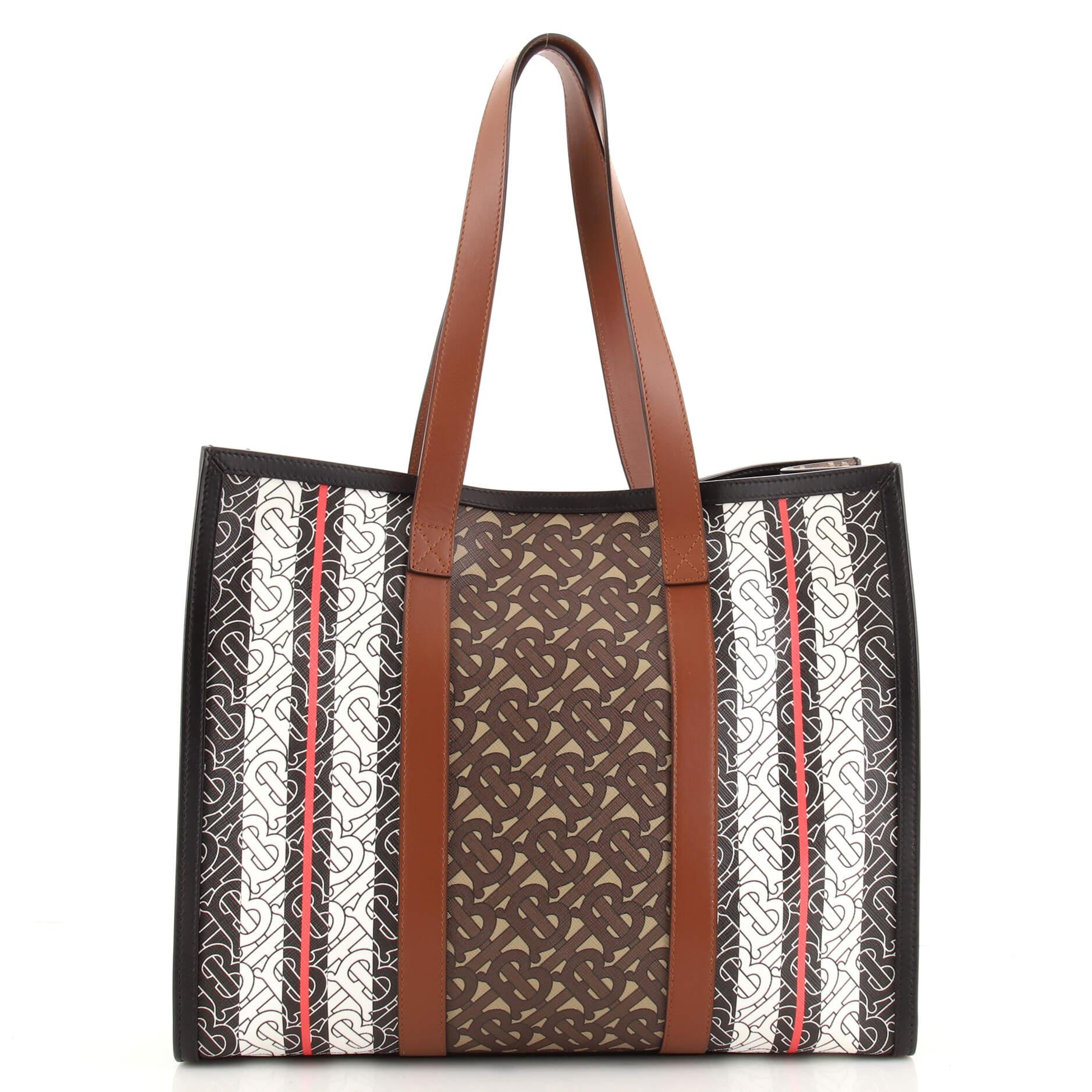 Brown Burberry Open Tote Monogram E-Canvas Small