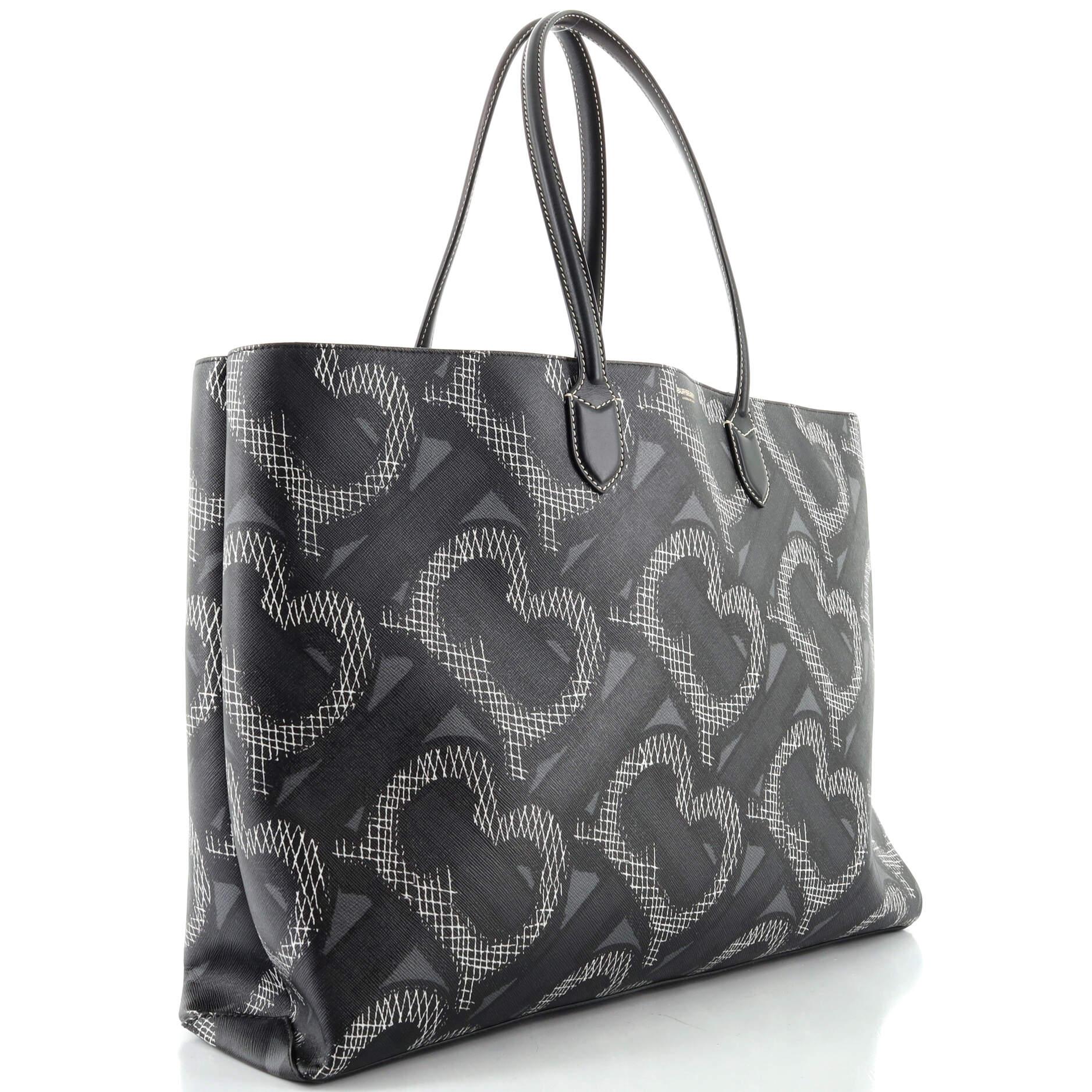 Black Burberry Open Tote Summer Monogram E-Canvas Large
