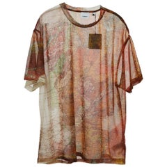 Burberry Orange Aldous Map Print Sheer Mesh T-shirt L