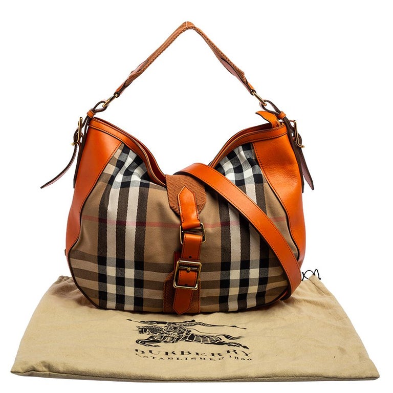 Burberry Orange/Beige Nova Check Canvas and Leather Buckle Hobo at 1stDibs  | burberry orange bag