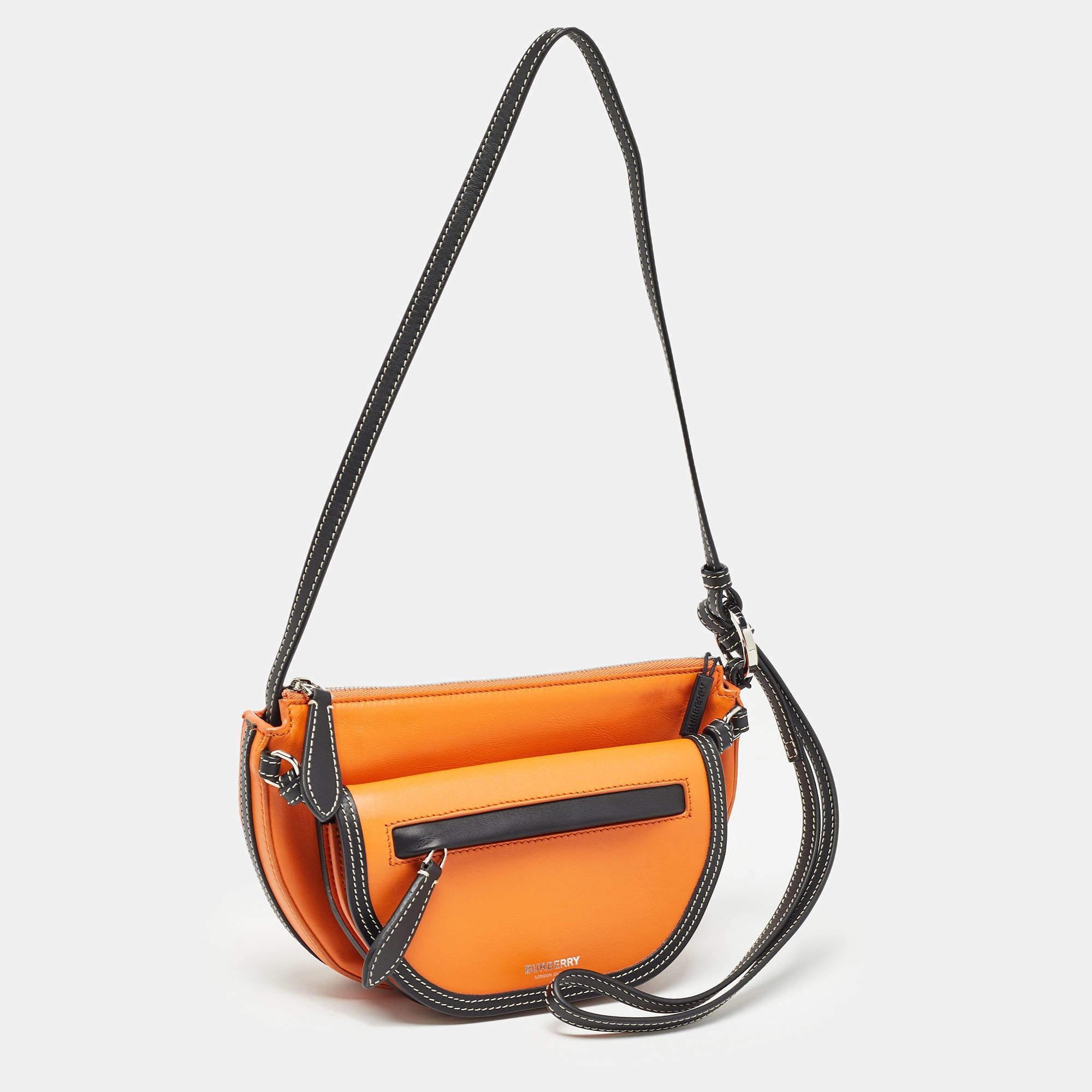 Orange Burberry - Mini sac Olympia double en cuir orange/noir