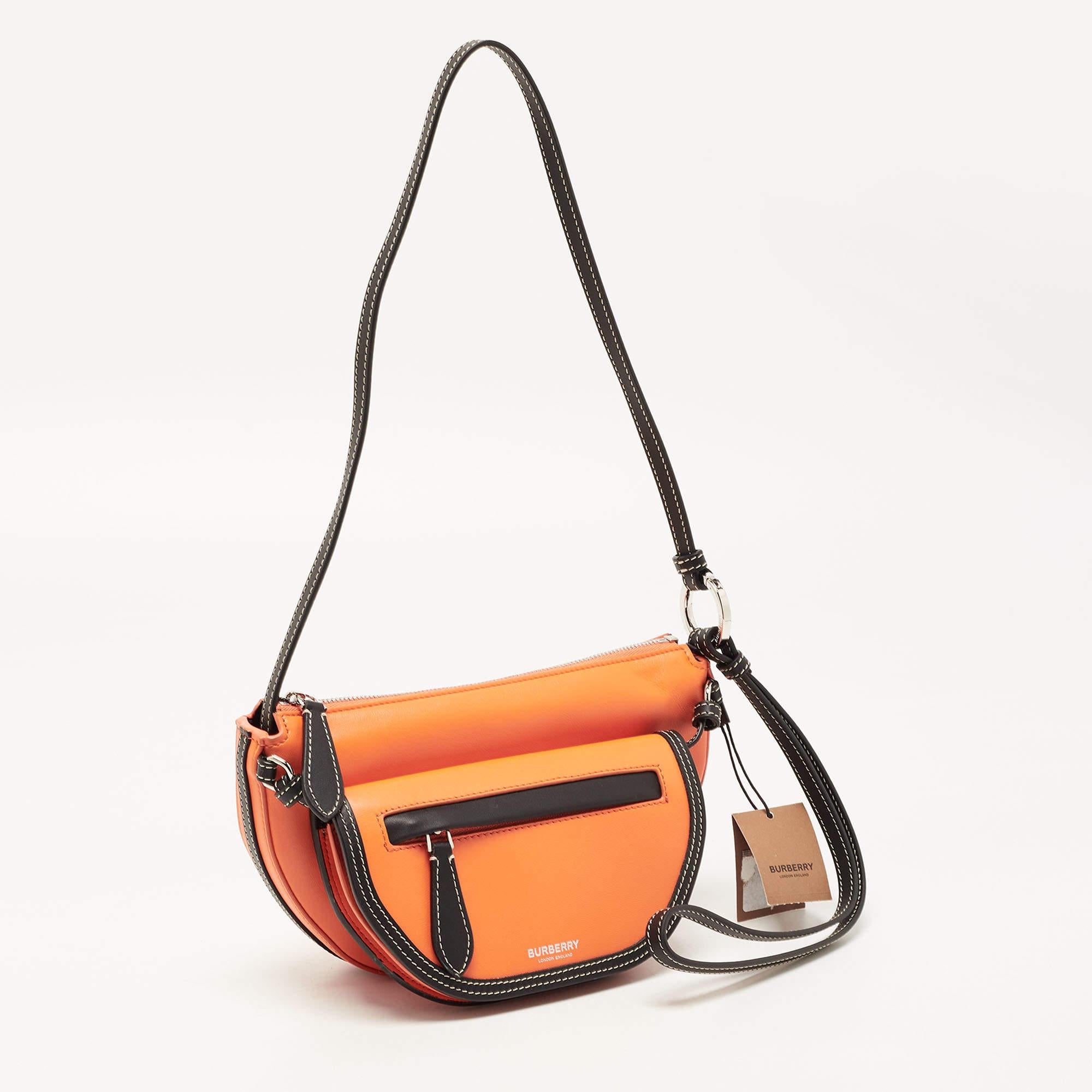 Burberry Orange/Black Leather Mini Double Olympia Bag In New Condition In Dubai, Al Qouz 2