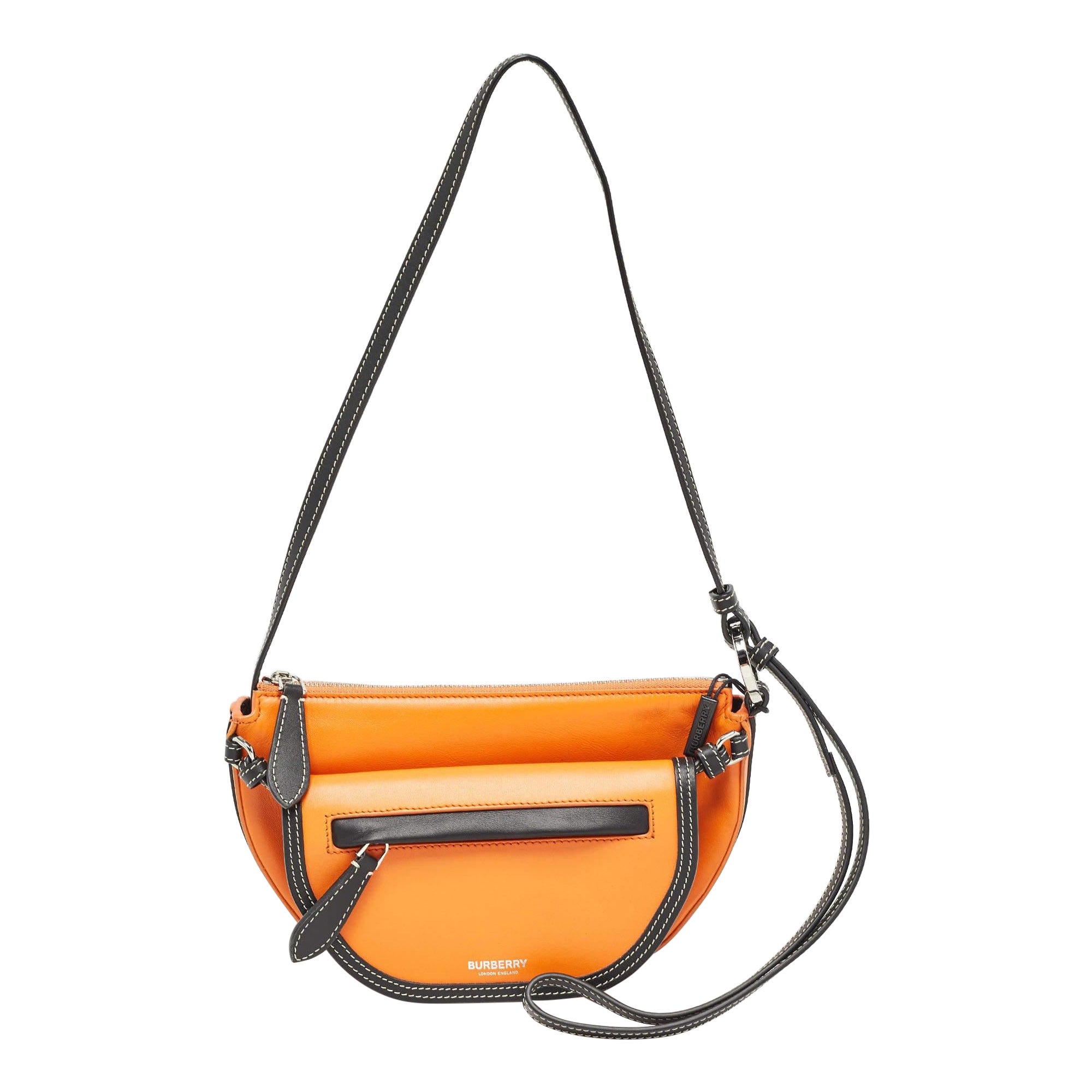 Burberry - Mini sac Olympia double en cuir orange/noir