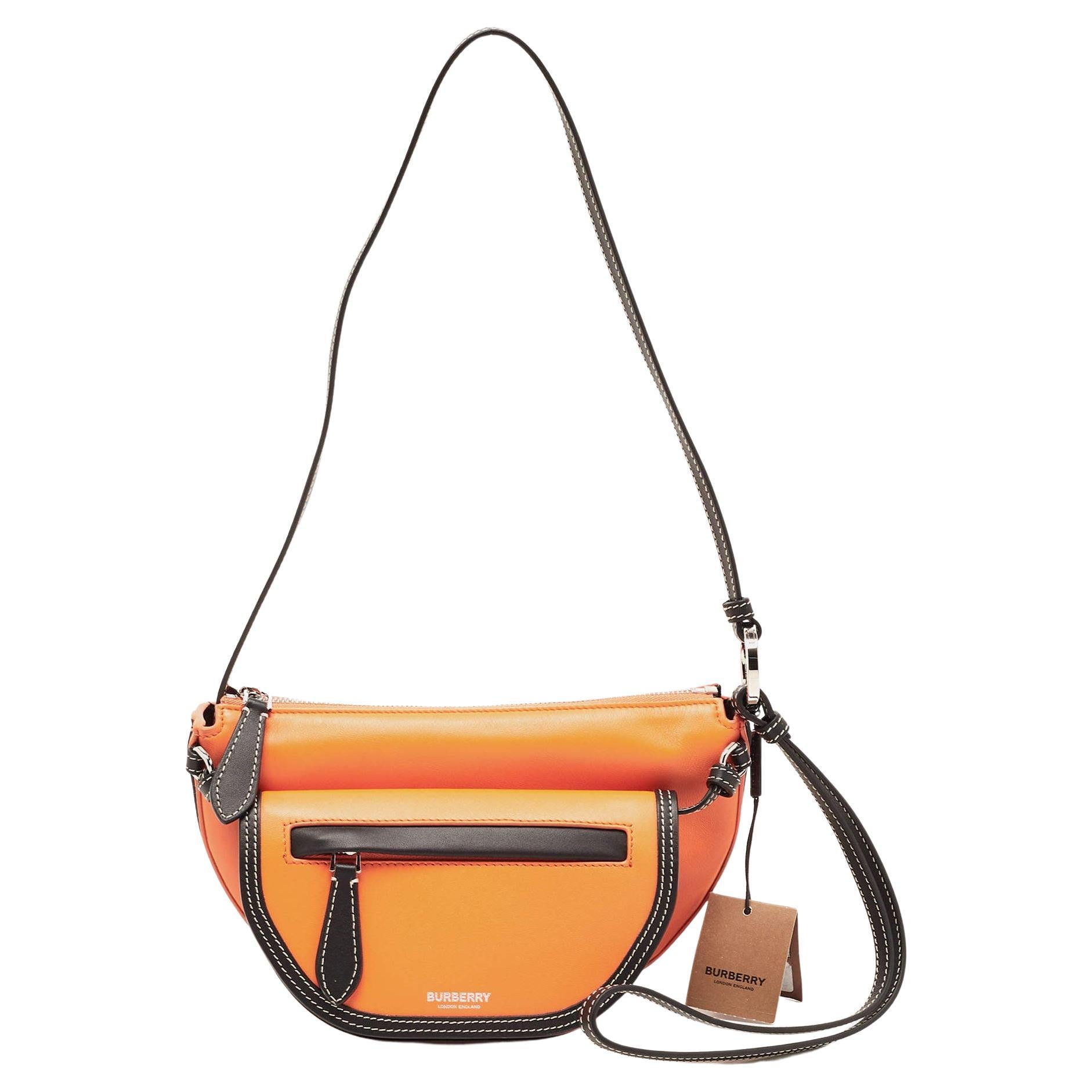 Burberry Orange/Black Leather Mini Double Olympia Bag