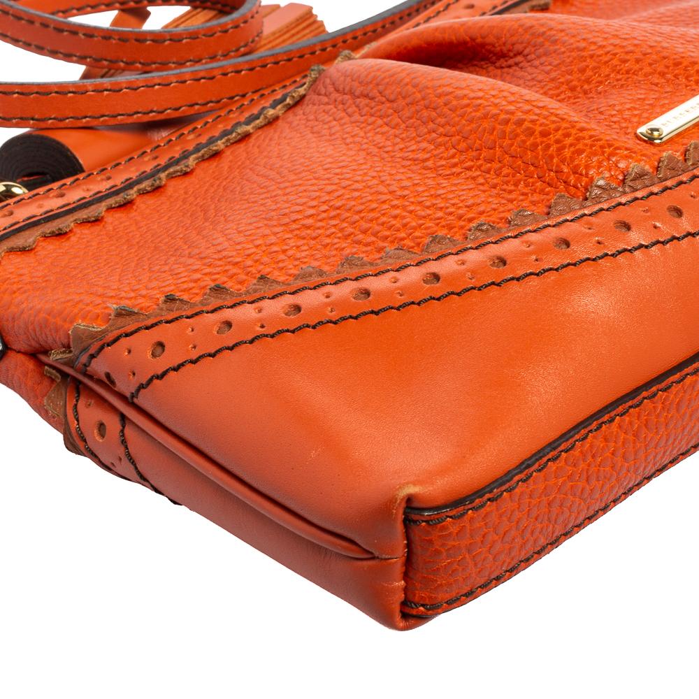 Burberry Orange Brogue Leather Tassel Crossbody Bag 2