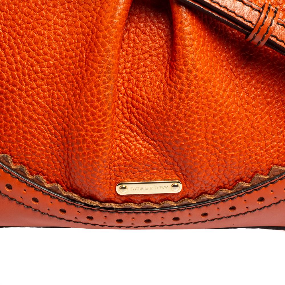 Red Burberry Orange Brogue Leather Tassel Crossbody Bag