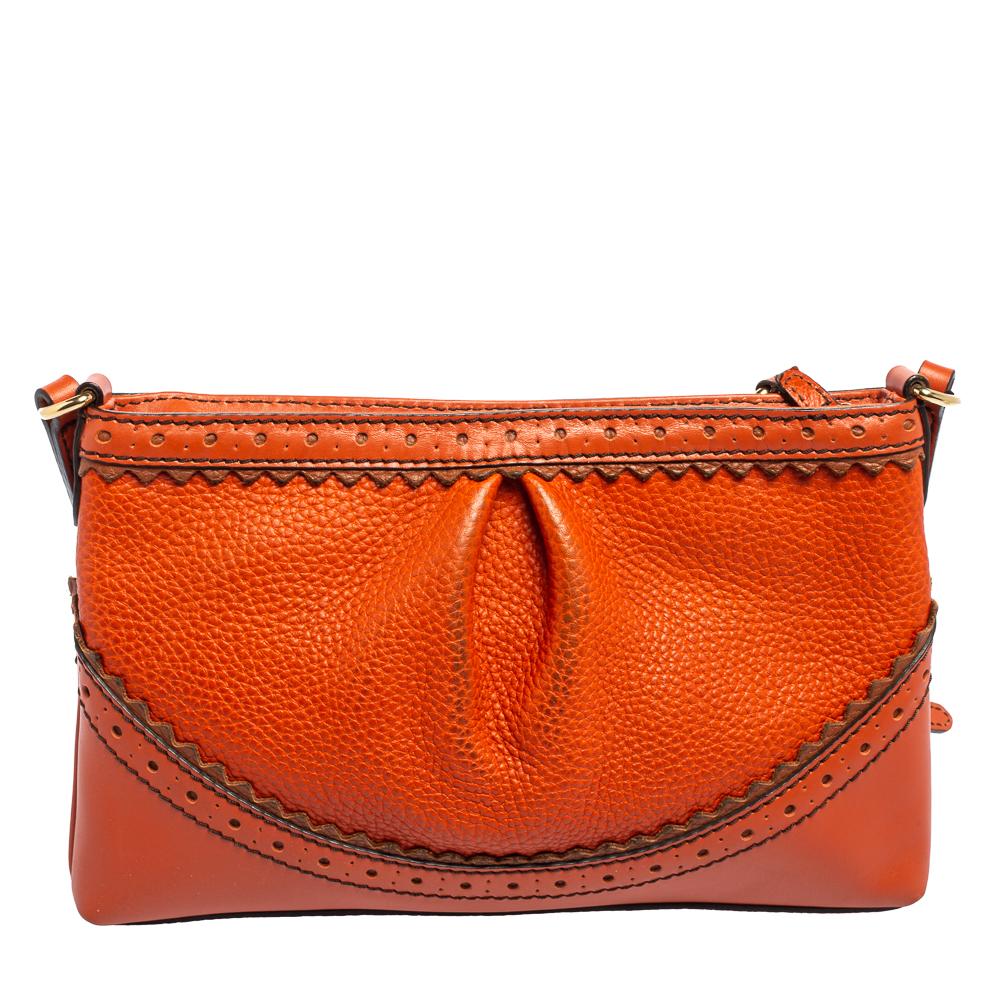 Women's Burberry Orange Brogue Leather Tassel Crossbody Bag