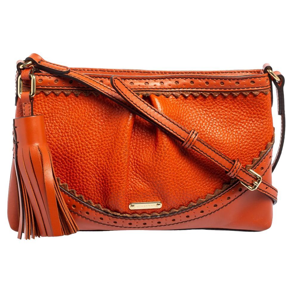 Burberry Orange Brogue Leather Tassel Crossbody Bag