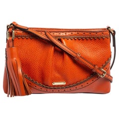Used Burberry Orange Brogue Leather Tassel Crossbody Bag