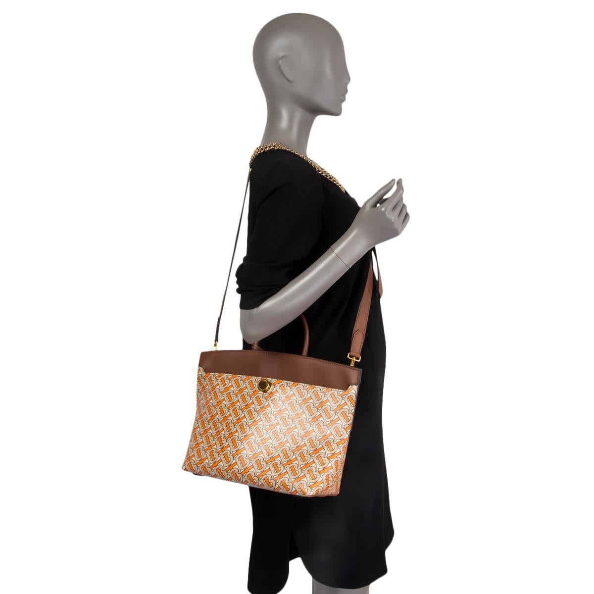 Brown BURBERRY orange & brown MONOGRAM SOCIETY SMALL Top Handle Bag For Sale