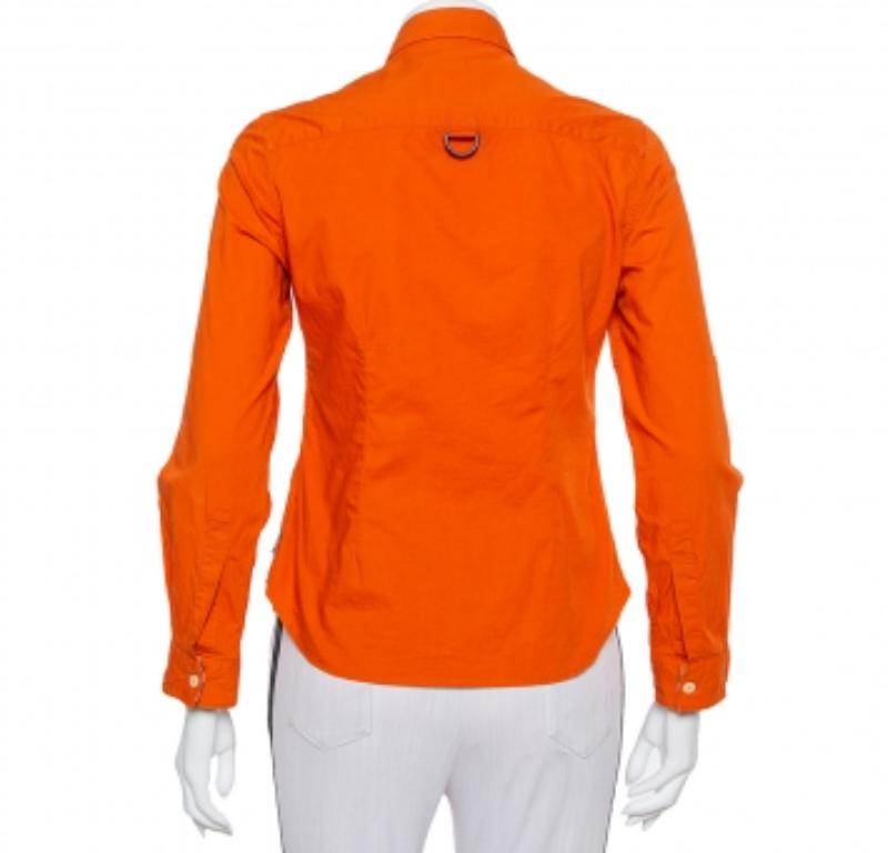 Red Burberry Orange Cotton Pocket Detail Button Front Shirt S For Sale