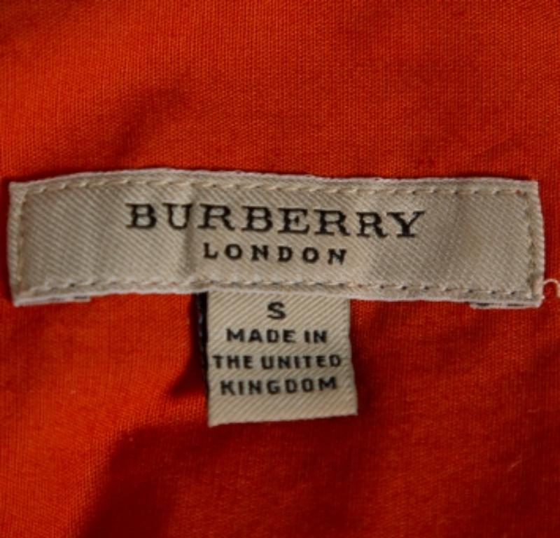 Women's Burberry Orange Cotton Pocket Detail Button Front Shirt S For Sale