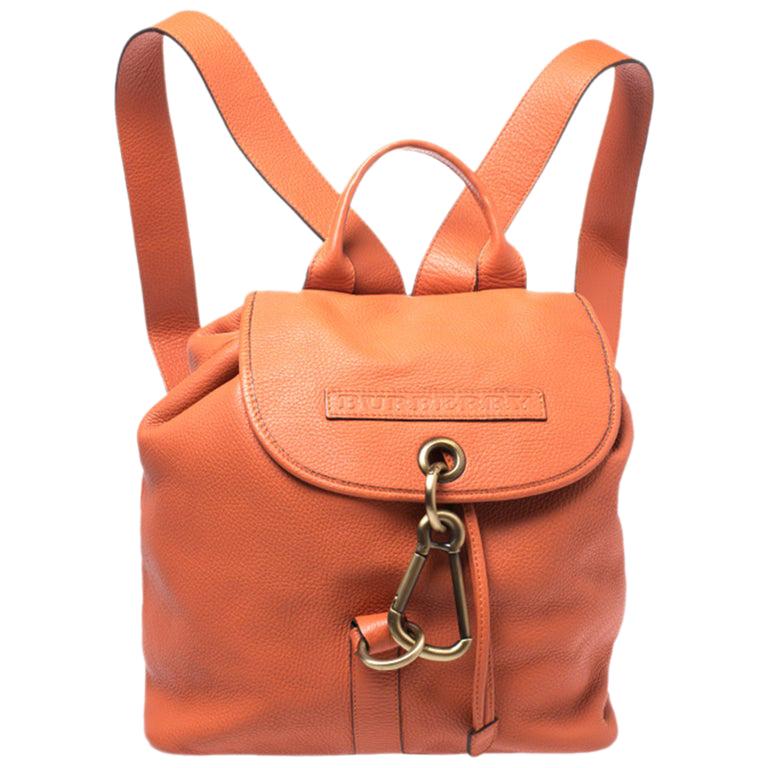 Burberry Orange Leather Hook Flap Backpack
