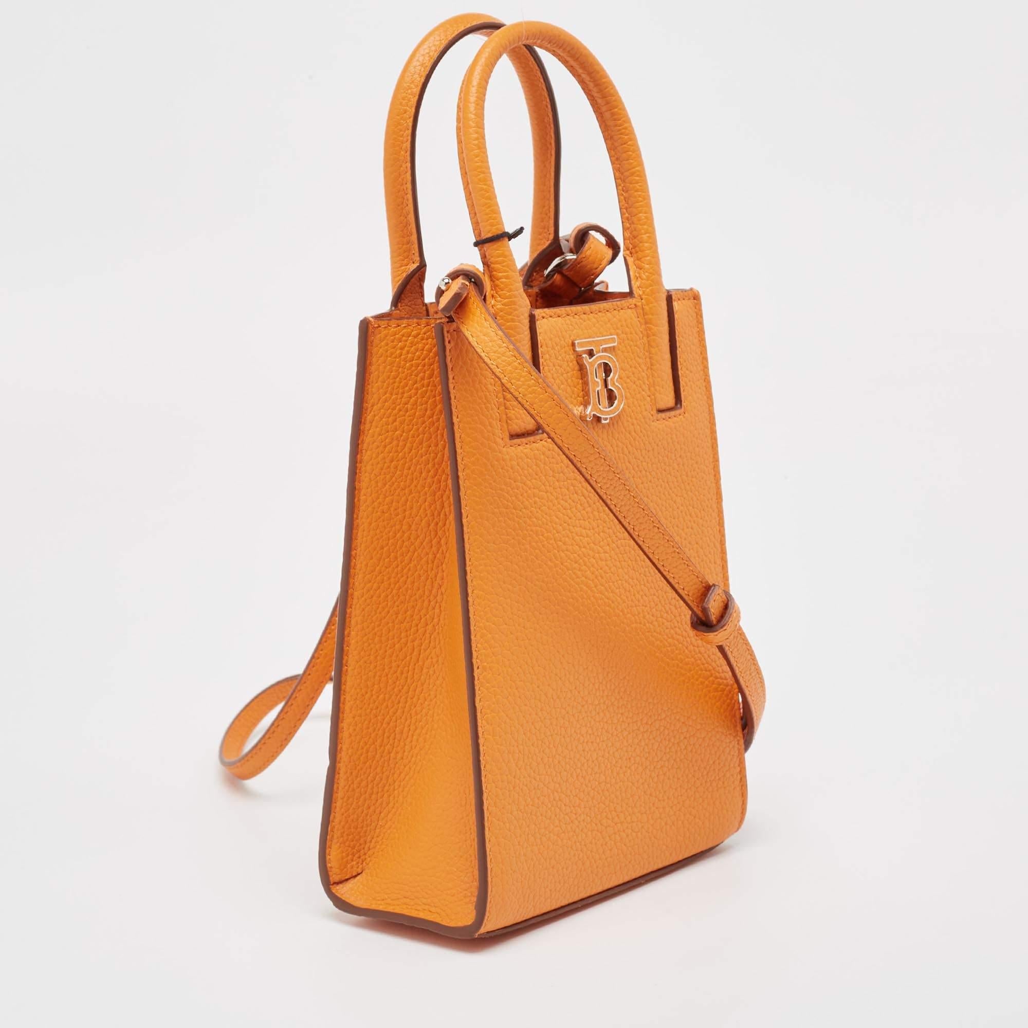 Burberry Orange Leather TB Logo Phone Crossbody Bag In Excellent Condition In Dubai, Al Qouz 2