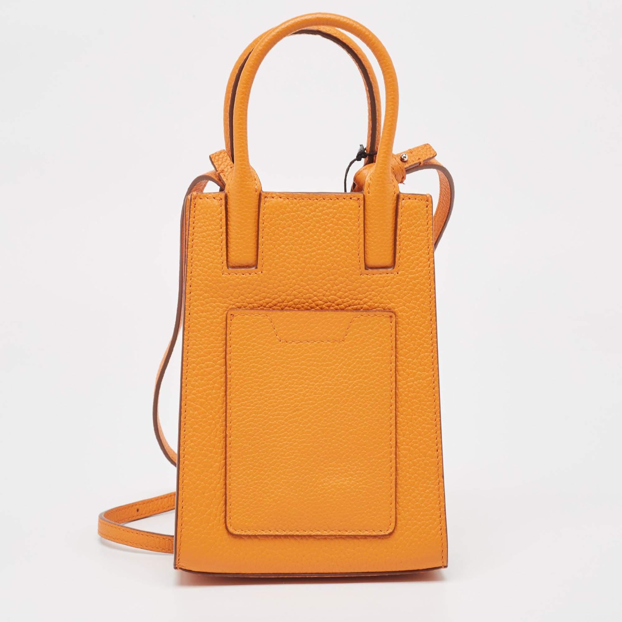 Women's Burberry Orange Leather TB Logo Phone Crossbody Bag