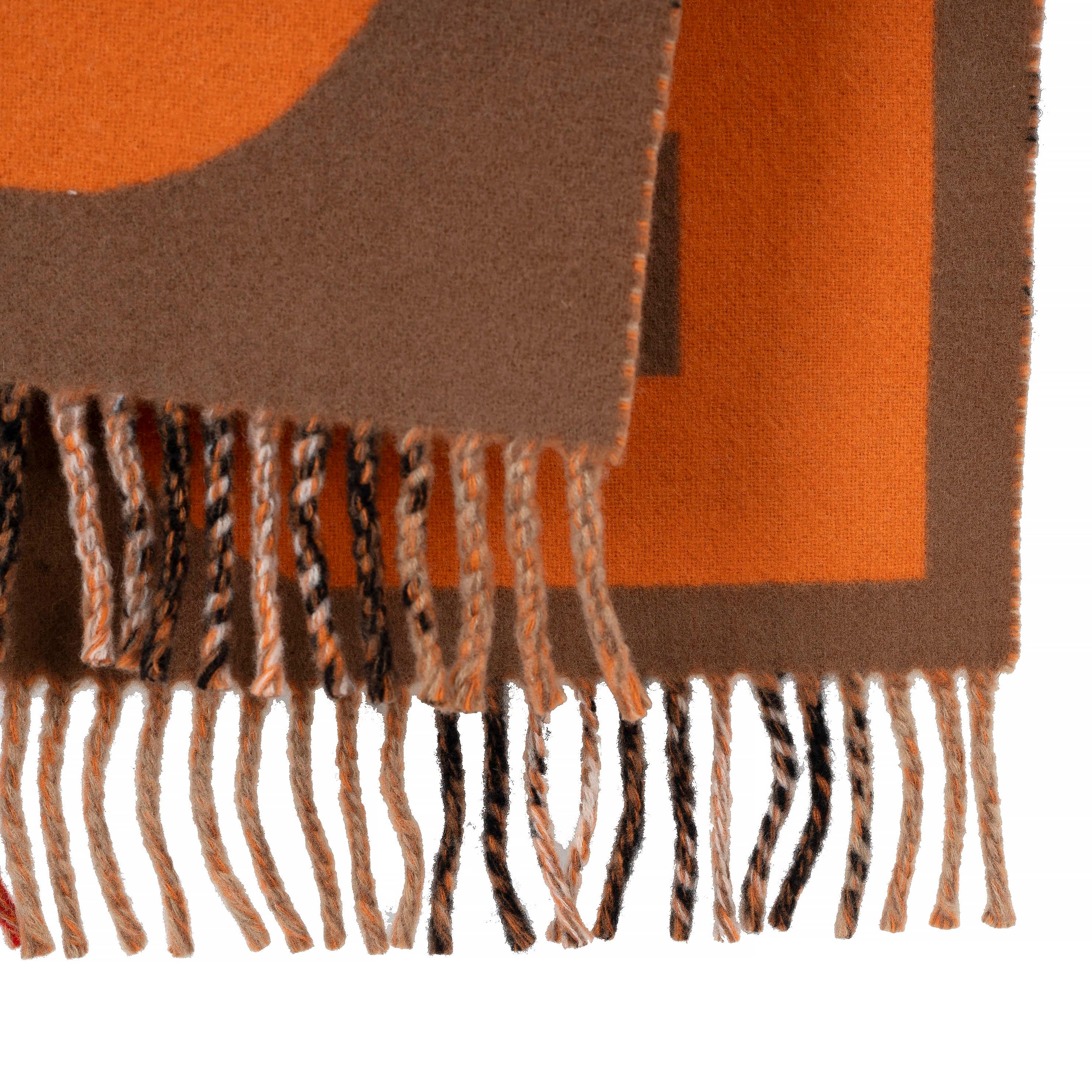 Brown BURBERRY orange tan beige wool TB DIAMONTO GIANT CHECK Scarf