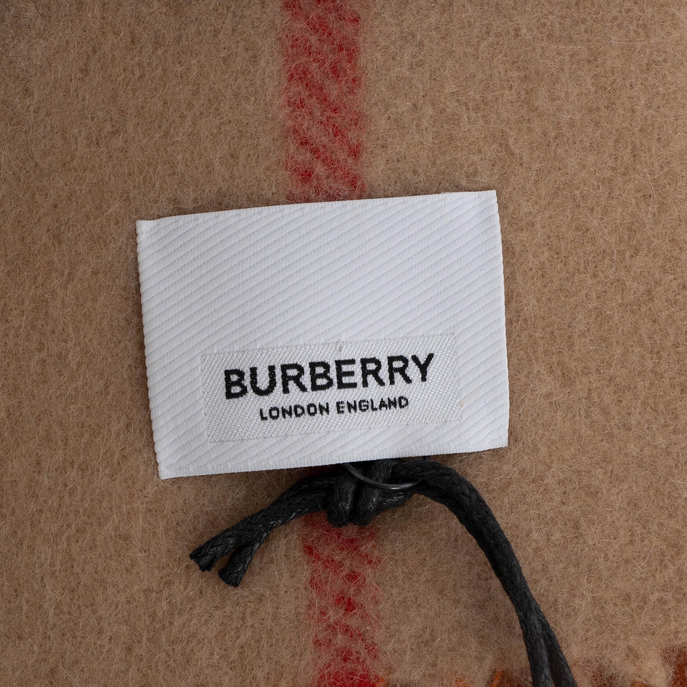 Women's or Men's BURBERRY orange tan beige wool TB DIAMONTO GIANT CHECK Scarf