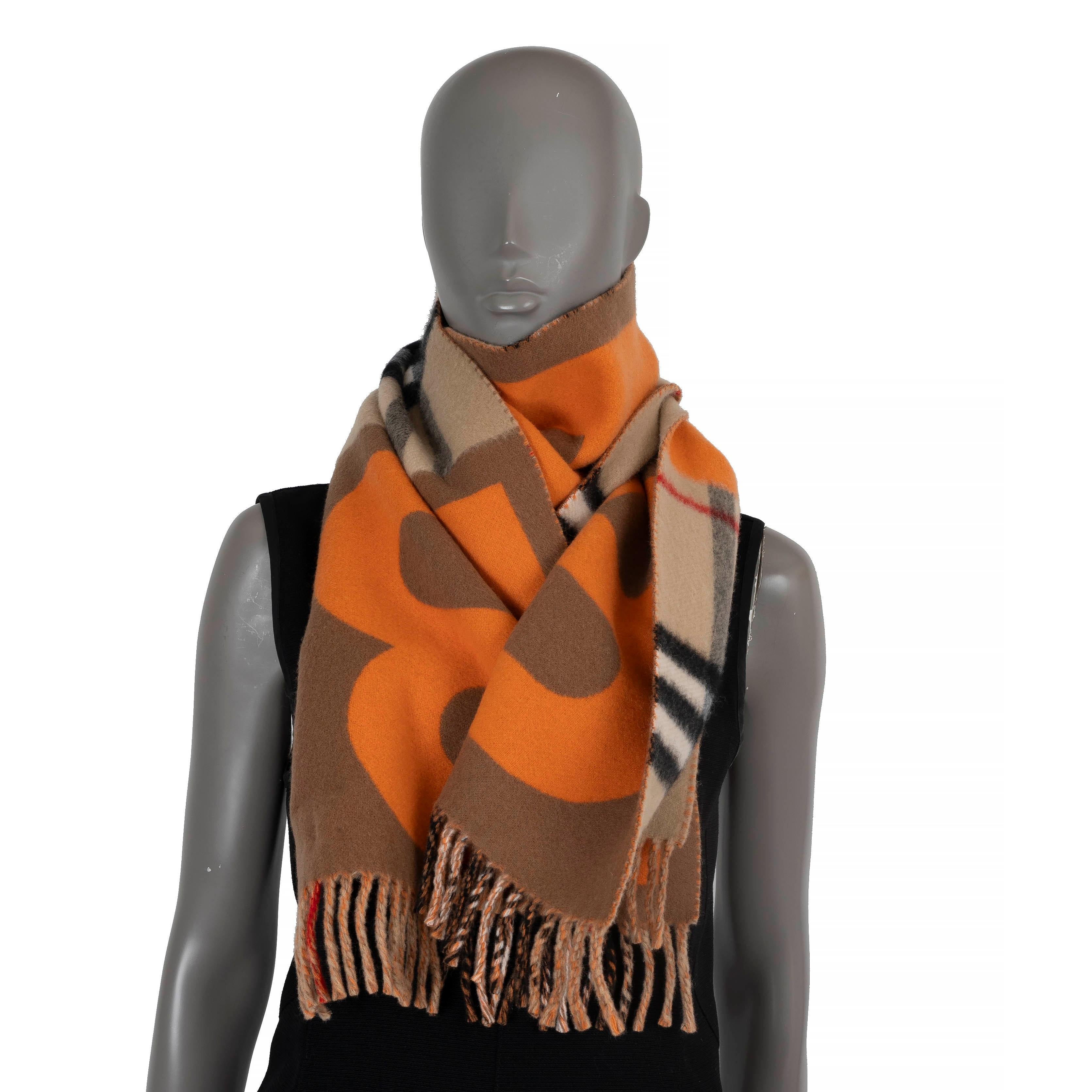 BURBERRY orange tan beige wool TB DIAMONTO GIANT CHECK Scarf 1