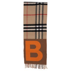 BURBERRY orange tan beige wool TB DIAMONTO GIANT CHECK Scarf