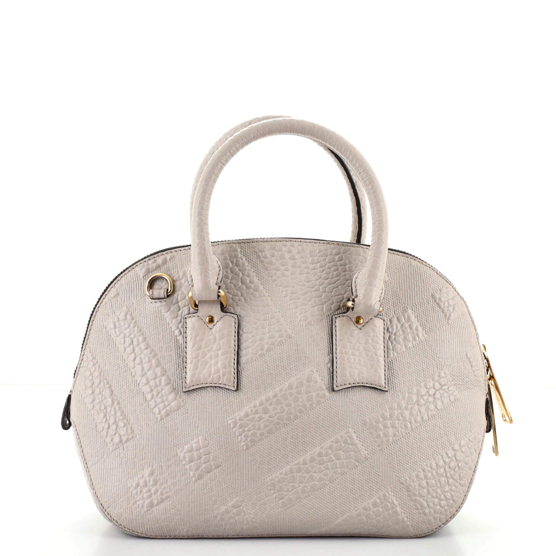 Gray Burberry Orchard Bag Check Embossed Leather Small