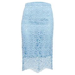 Used Burberry Pale Blue Lace Pencil Skirt S